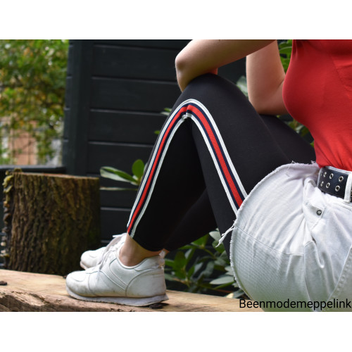 Dames legging met een dubbele bies in het marine