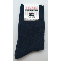 Marineblauw meisjes sok met een ingebreid motiefje.  