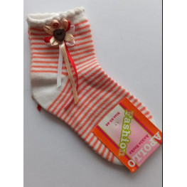 Meisjes sokje off-white met streepjes en strikje/knoopje