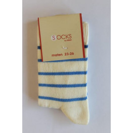 Kindersok blauw/off white gestreept